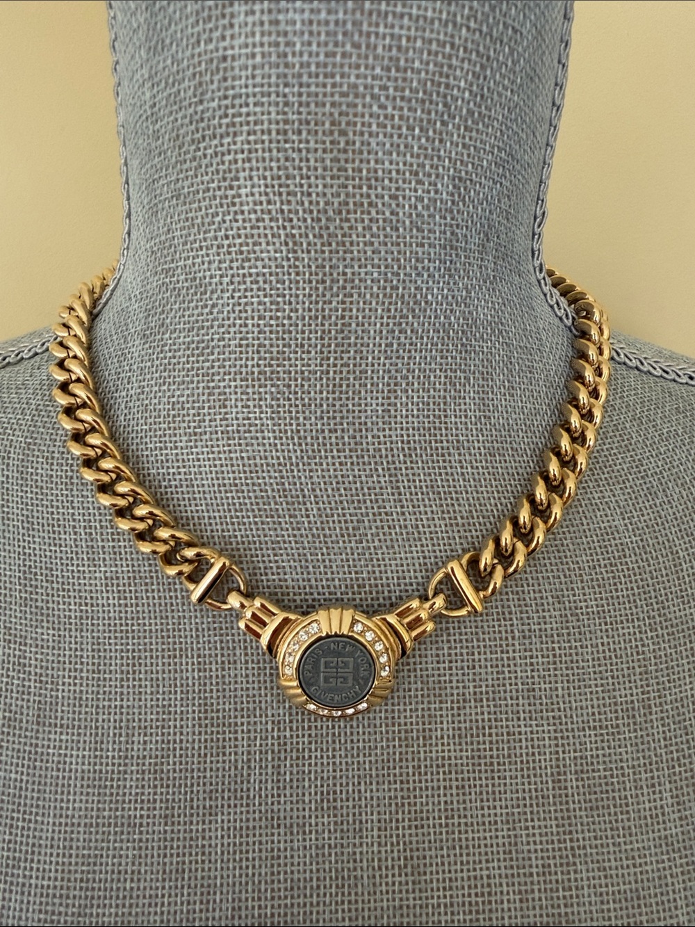 Givenchy Gold Chain Necklace with Black Logo Medallion and Matching Earrings - Picture 2 of 10